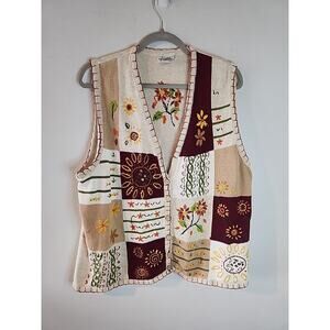 Vtg White Stag Fall Sunflower Sweater Vest Button Embroidered XL